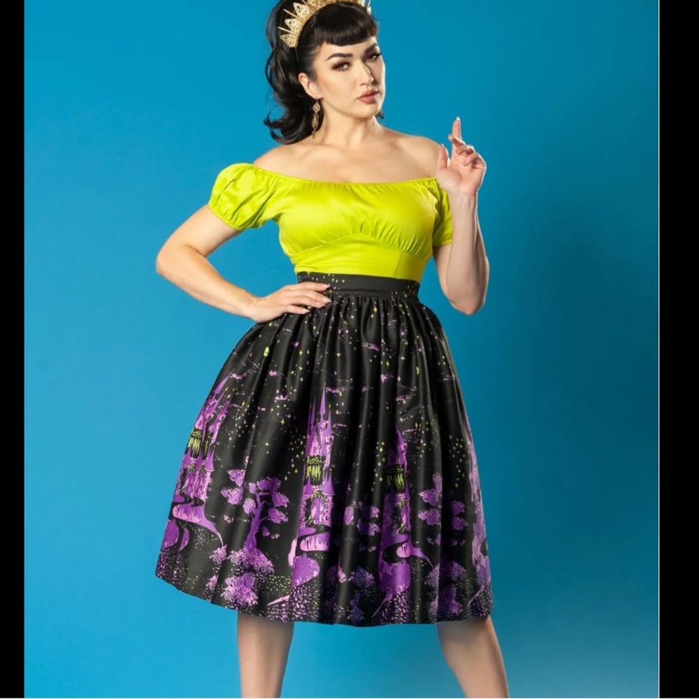 PUG Bella Vintage Gathered Skirt- Villain Castle Print
